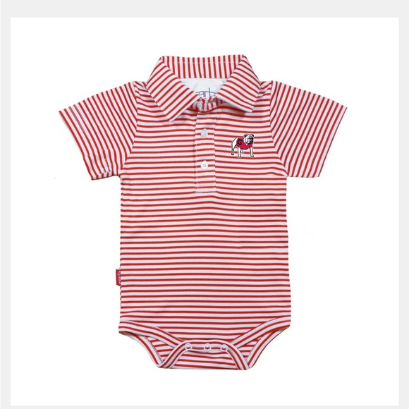 INFANT UGA Striped Polo Snap-Bottom One Piece - Red/White - Picture 1 of 3
